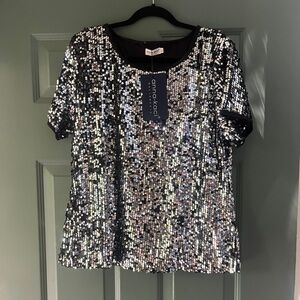Black and Silver Sequin Women's Top